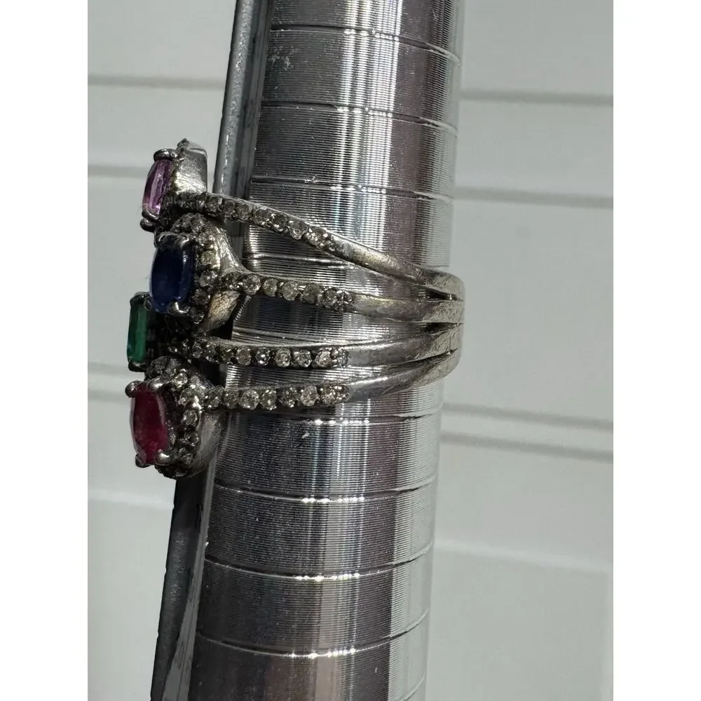 Ruby/Pink Sapphire/Blue Sapphire/Emerald 925 Sterling Silver 4 Stone Ring Size 7 - Picture 4 of 4